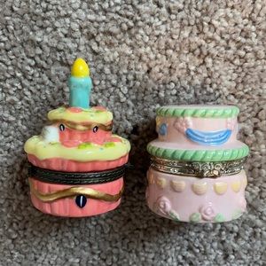 2 ceramic birthday trinket boxes - 2 to 3 inches